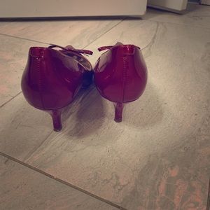 Joan & David red patent leather pumps